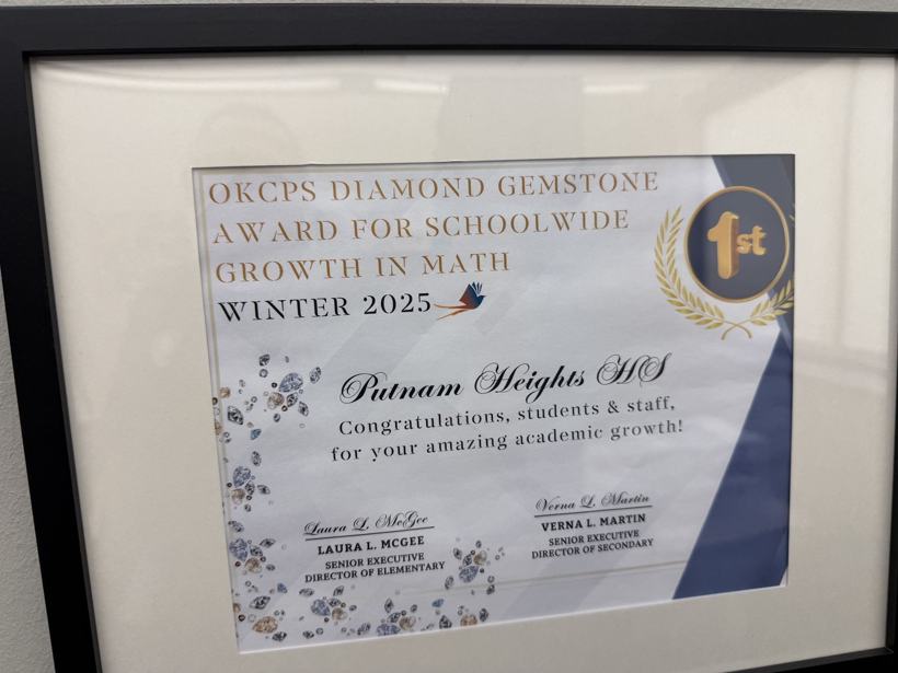 Framed district award for schoolwide growth in math.
